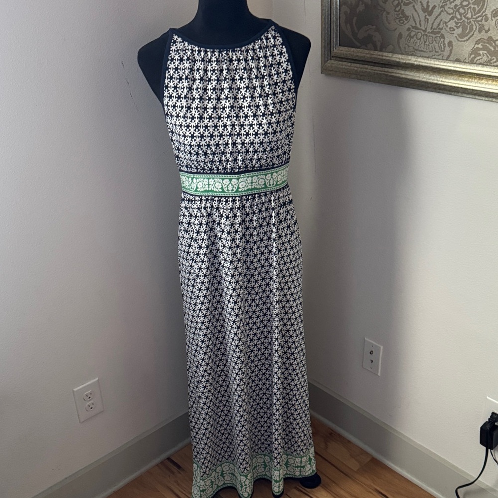Max Studio Blue White Patterned Green Detailing M… - image 2